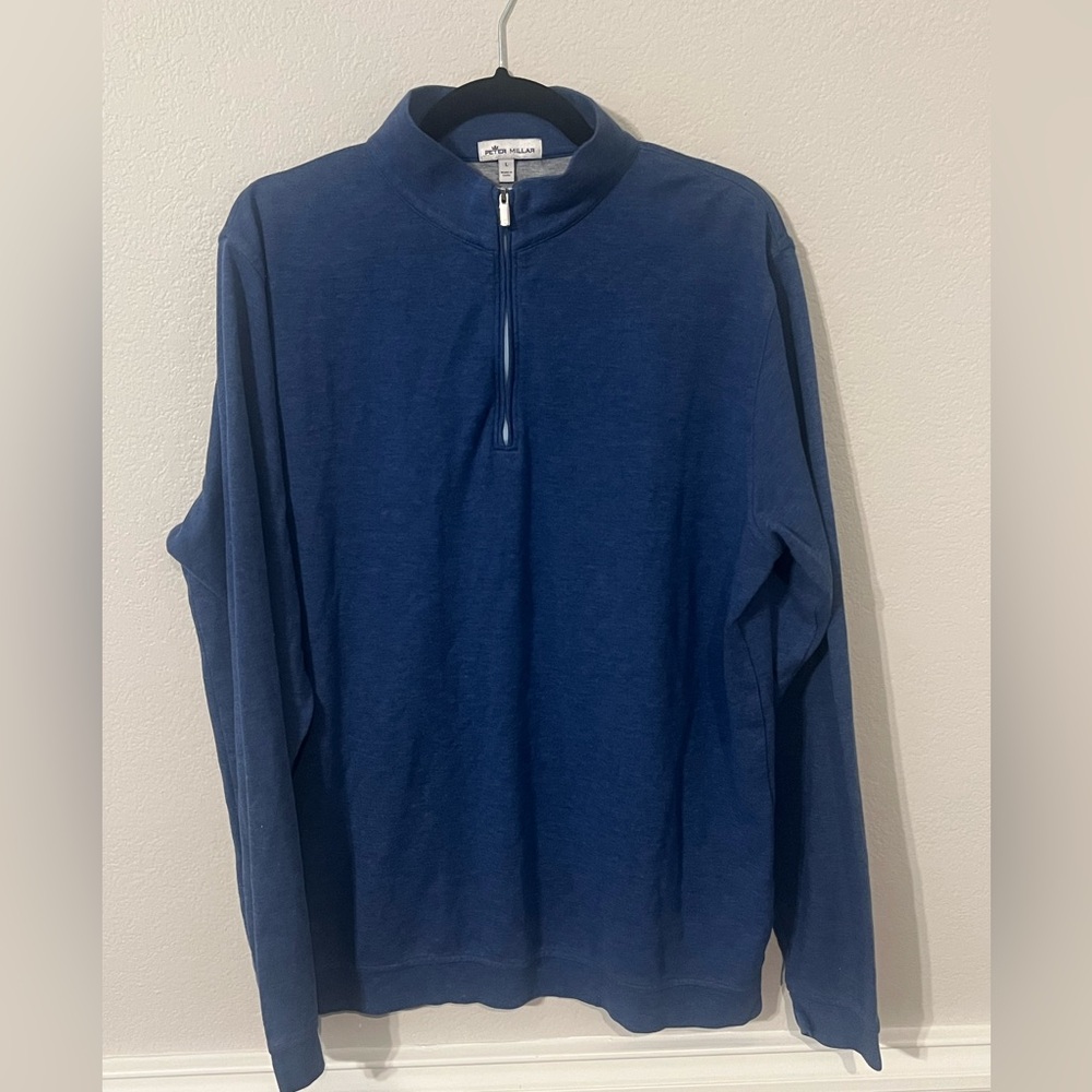 Peter Millar Crown Comfort Interlock 1/4 Zip Mens L Blue Performance Golf